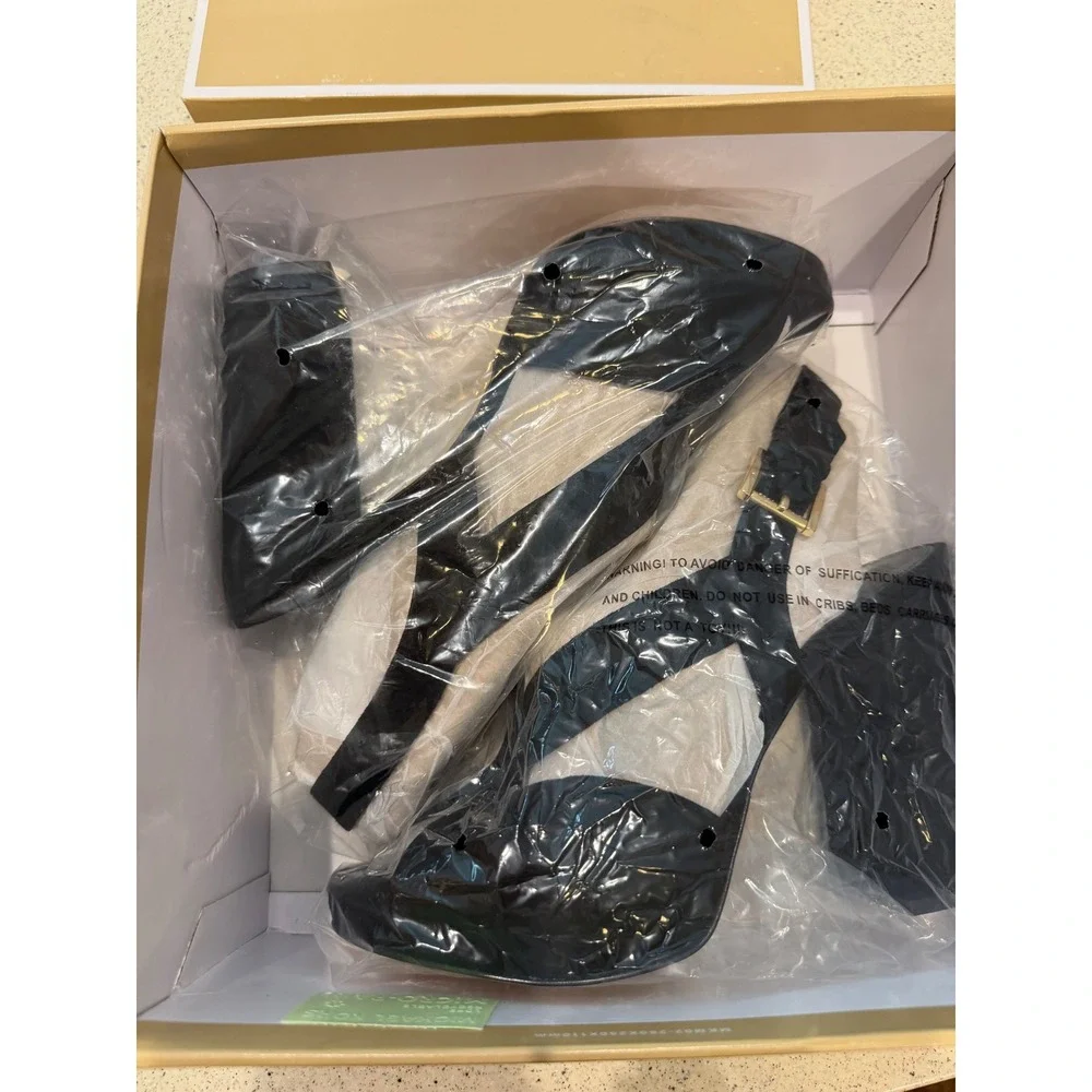 Michael Kors Becky Black Suede Platform Heel Slingback Sandals 8M NIB